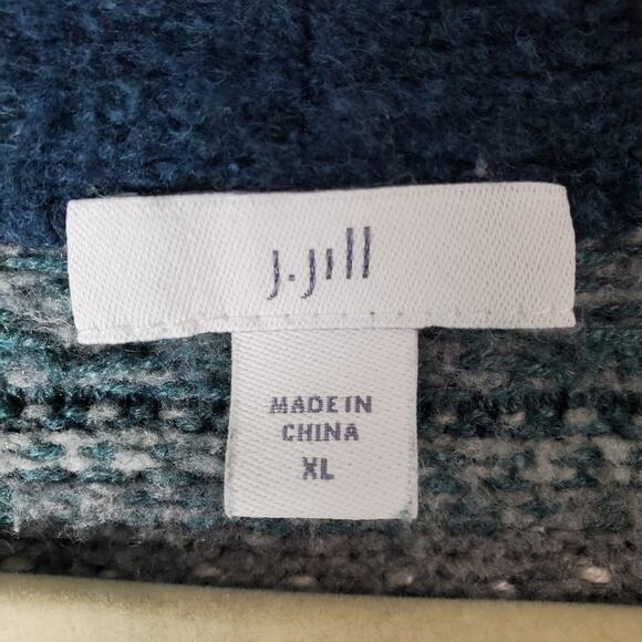 J. Jill Fair Isle Grandma Core Blue Multicolor Longline Open Front Cardigan XL - Picture 3 of 5